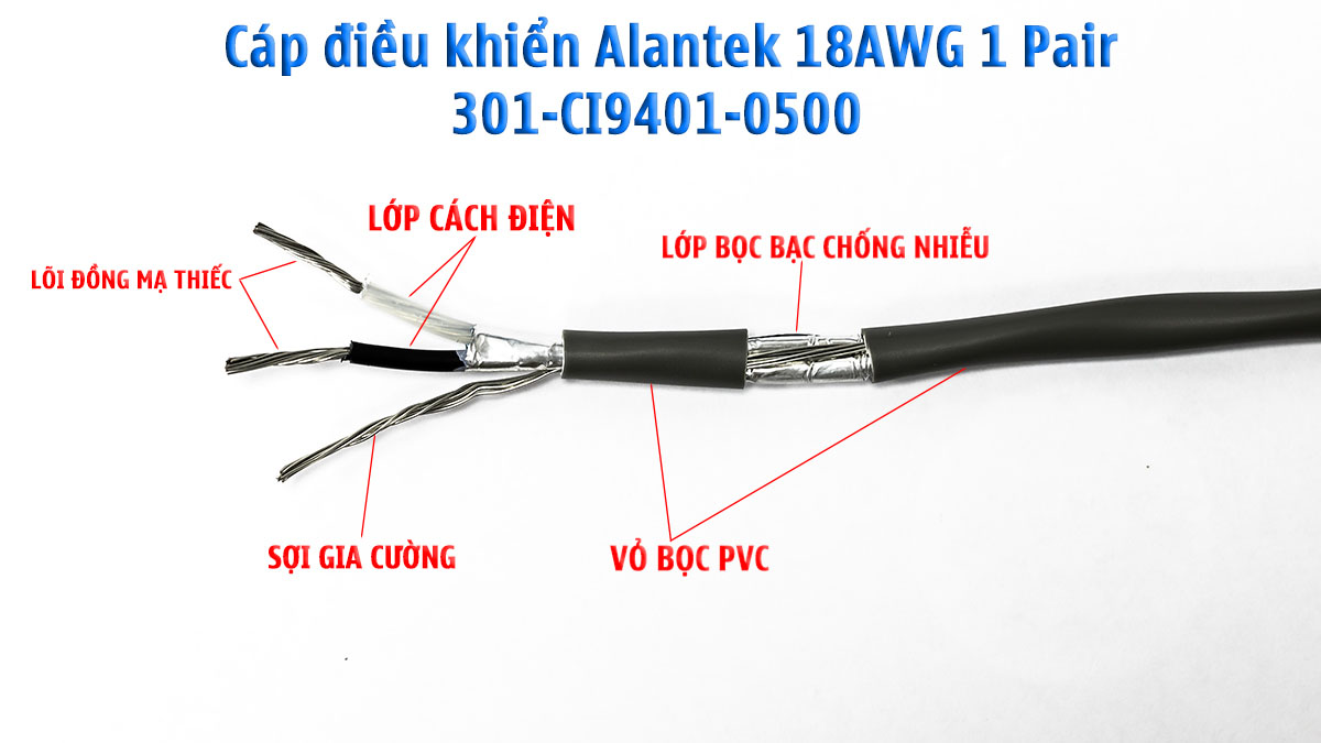 Cấu tạo chi tiết Cáp điều khiển Alantek 18AWG 1 Pair 301-CI9401-0500