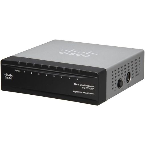 Mặt trước góc nghiêng trái Switch chia mạng Cisco SG200-08P
