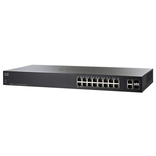góc nghiêng trái mặt trước Switch chia mạng Cisco SG200-18