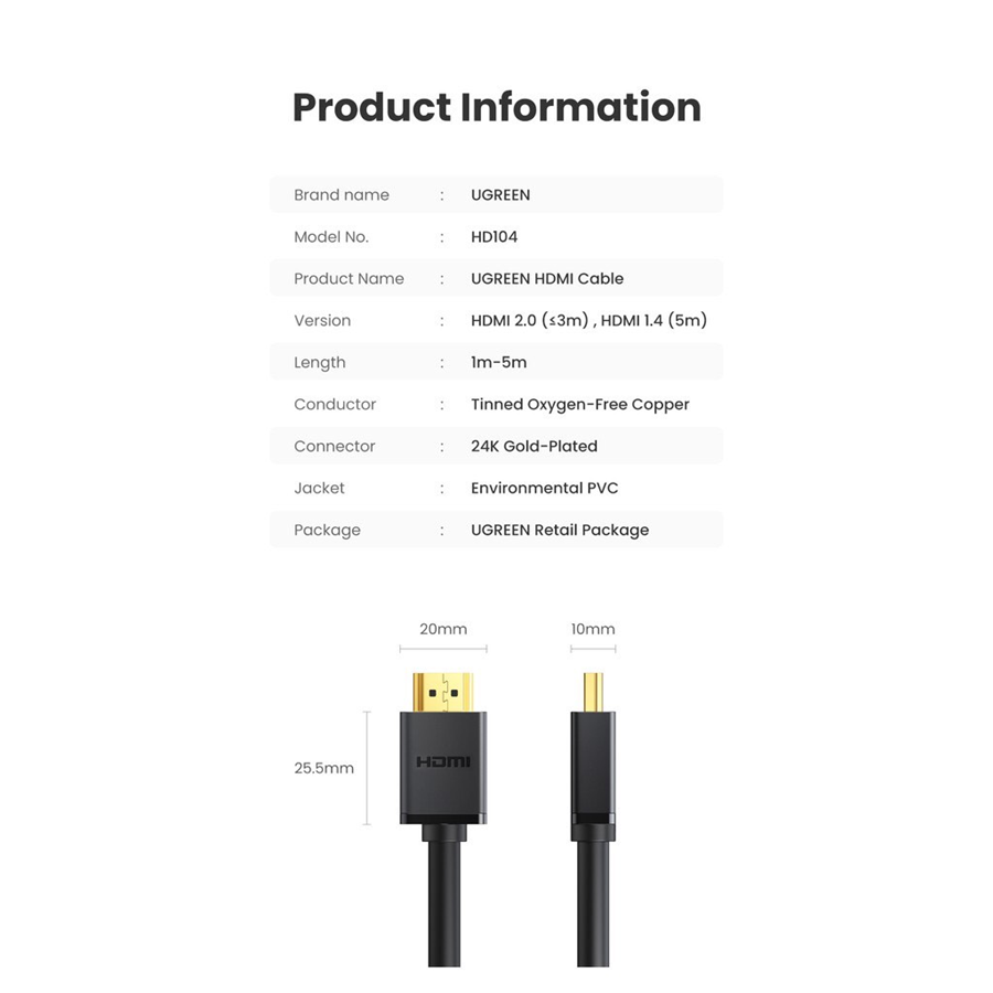 Ugreen 10109, Cáp HDMI dài 5M hỗ trợ 4K 2K_2