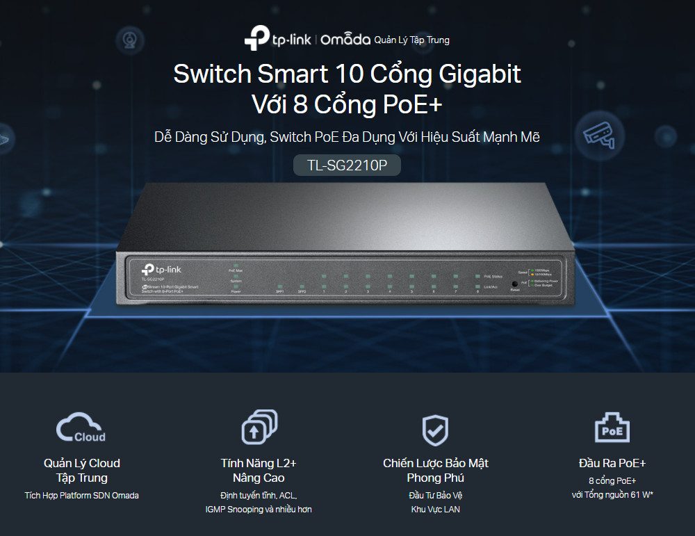 Switch chia mạng TP-LINK 8 port PoE TL-SG2210P