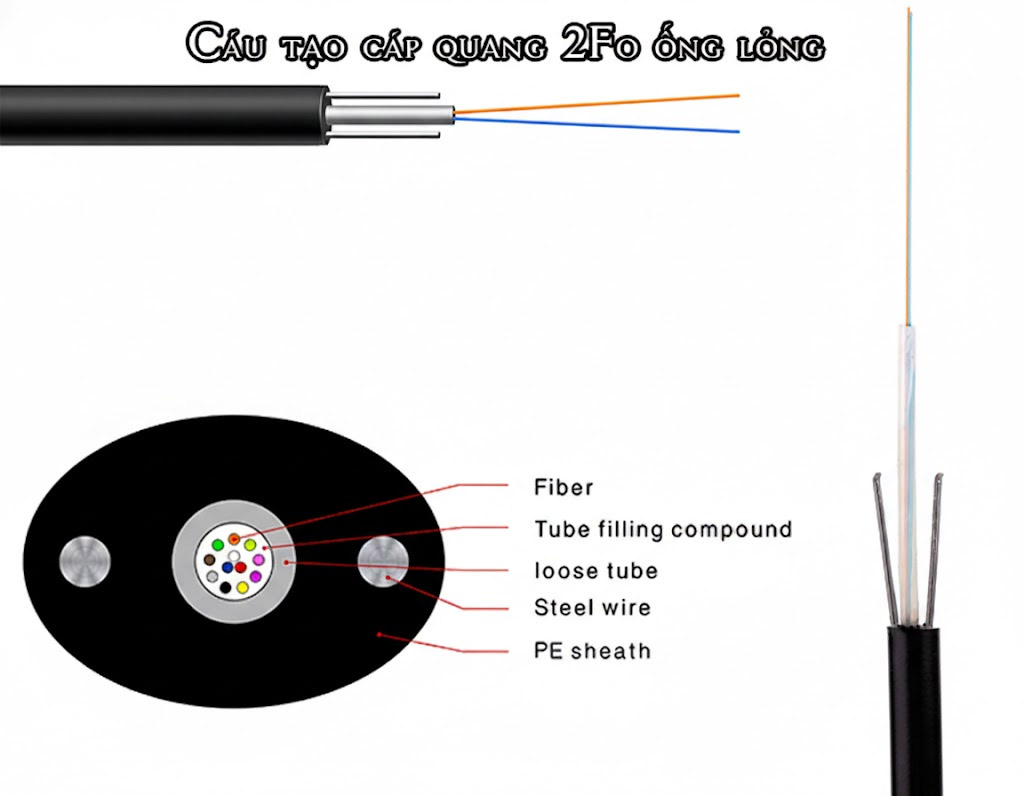 Cấu tạo cáp quang 2Fo ống lỏng