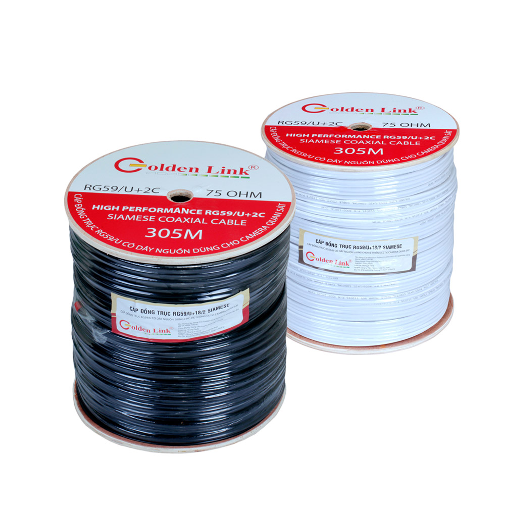 Cáp đồng trục kèm nguồn Golden Link RG59U+2C 305M