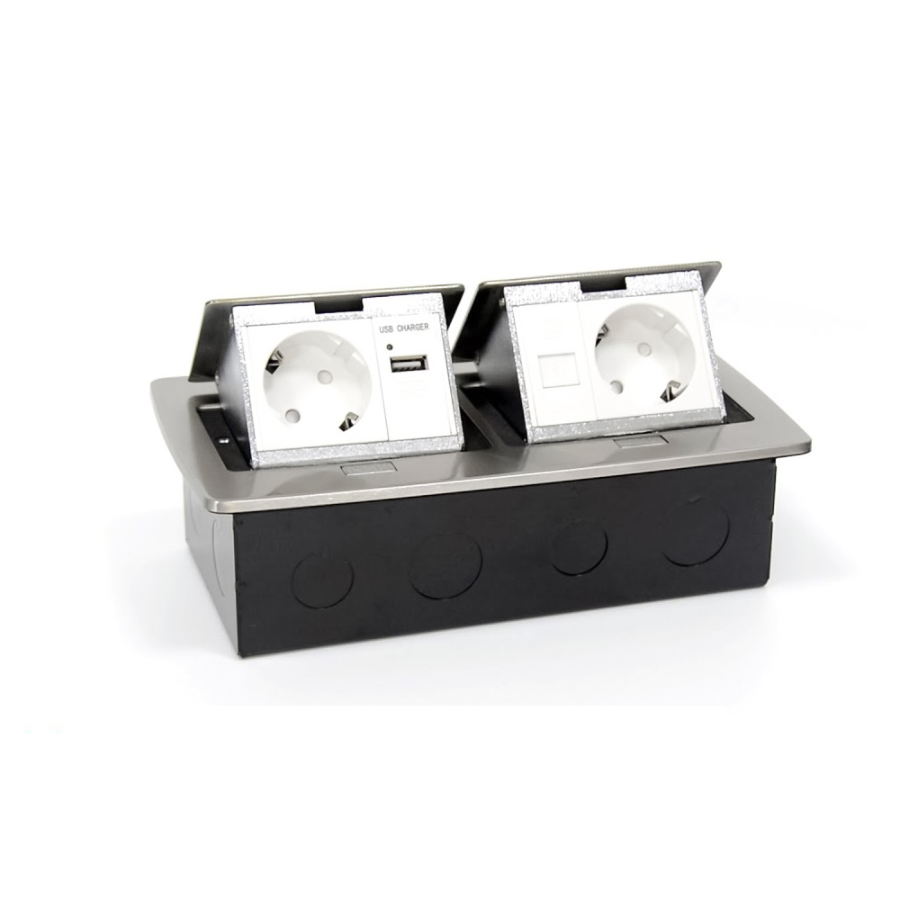 Ổ cắm âm sàn đôi SINO Amigo SPU-52S màu bạc