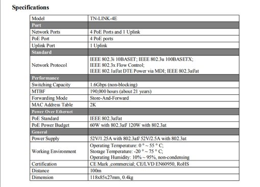 Switch 4 port PoE
