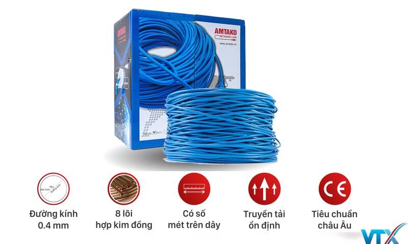 Cáp mạng AMTAKO Cat6 UTP 6222 chính hãng