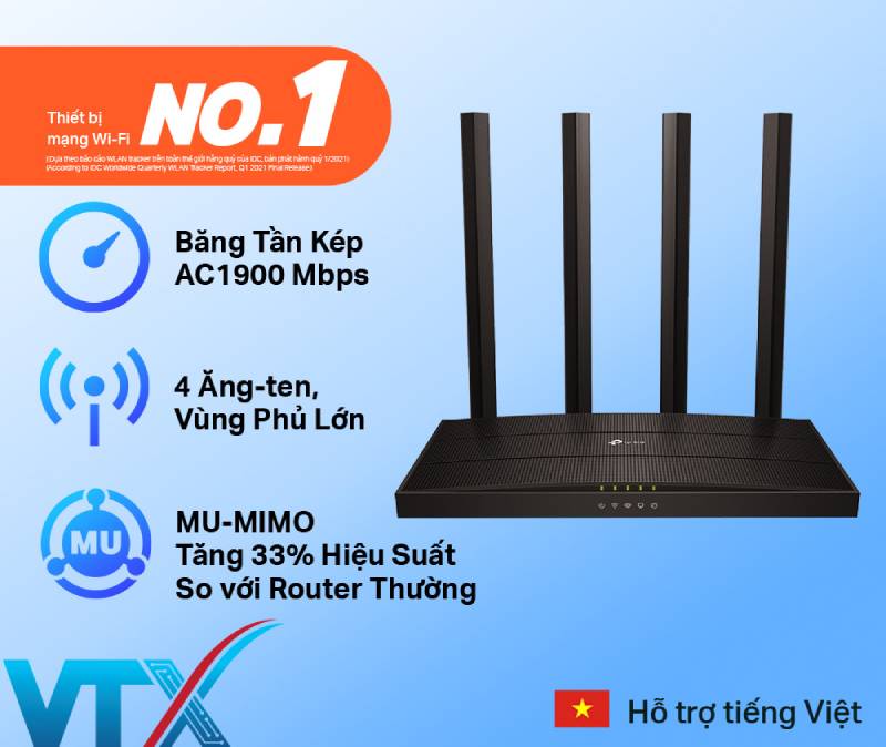 Router Wi-Fi TP-Link AC1900 Archer C9 Gigabit Băng tần kép