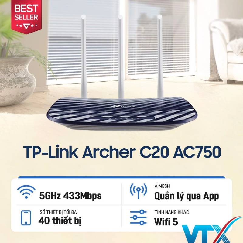 Router Wifi TP-Link AC750 Archer C20 chính hãng, chất lượng cao