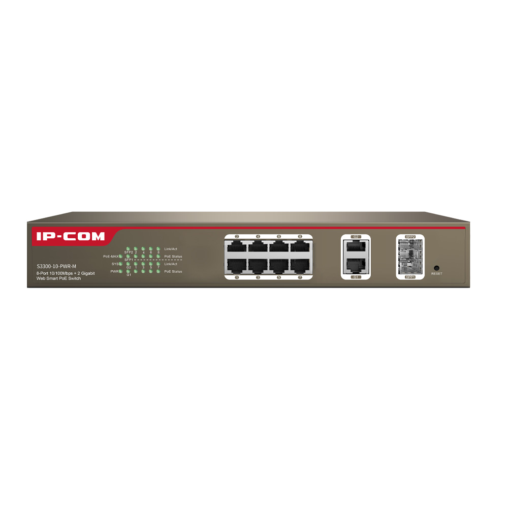 Switch PoE IP-COM S3300-10-PWR-M 8 port 10100 + 2 port Giga + 2 port SFP
