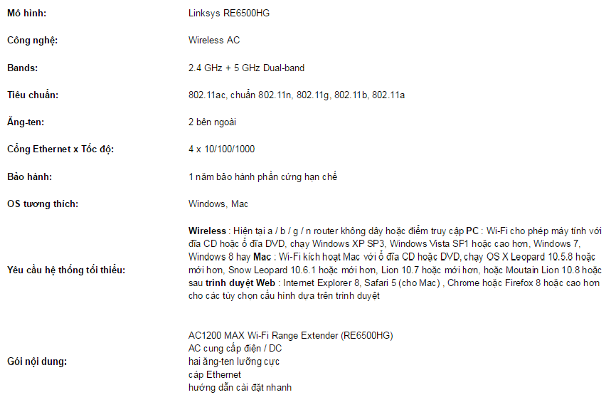 Bộ kick sóng wifi Linksys RE6500HG