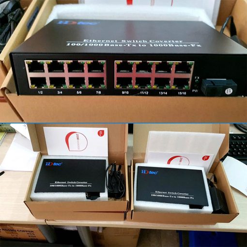 Bộ chuyển đổi quang điện converter quang 1 sợi 1Gb HDTec 16 cổng RJ45