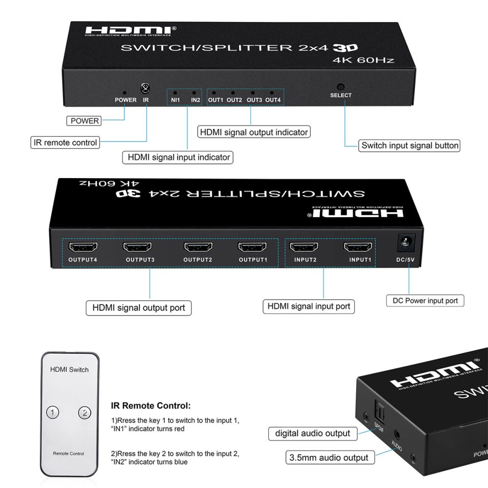 Bộ gộp chia HDMI Splitter 2x4 2 vào 4 ra chất lượng cao (1)