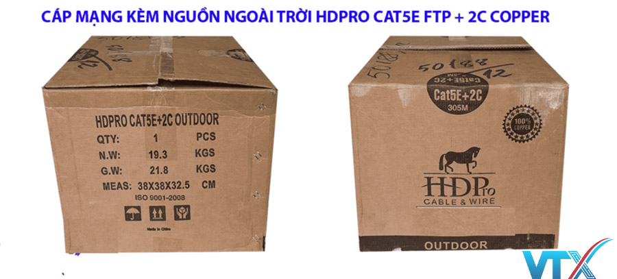 Cáp mạng ngoài trời HDPRO Cat5e FTP + 2C OUTDOOR