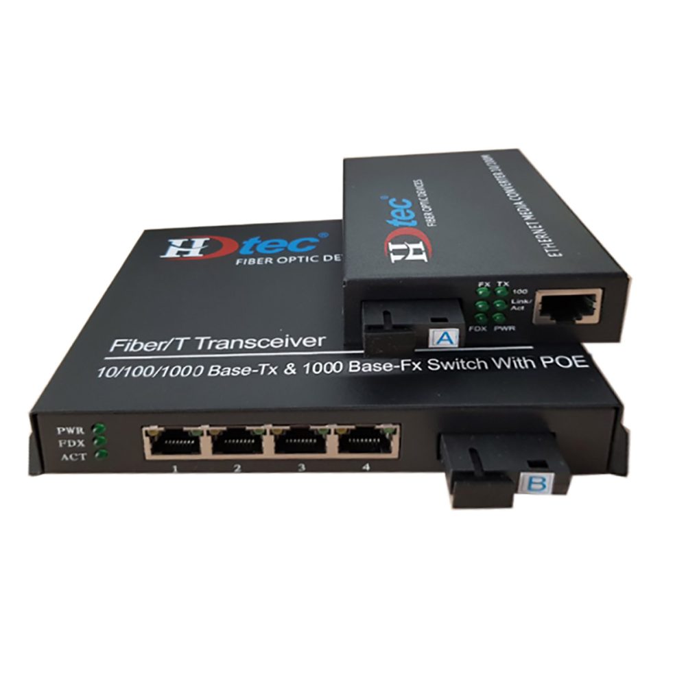 Converter quang 1 sợi + 4 cổng PoE HDTec tốc độ 1000M (2)