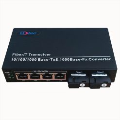 Converter quang 2 sợi HDTec + 4 cổng PoE + 2 RJ45 100M