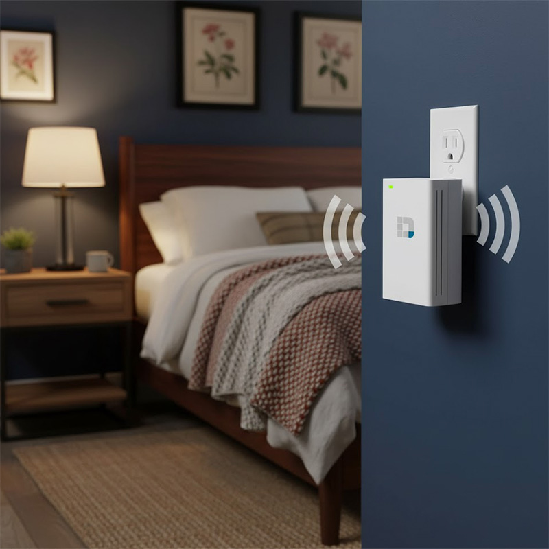 Bộ kích sóng Wifi D-Link DAP-1520 được đặt trong phòng ngủ
