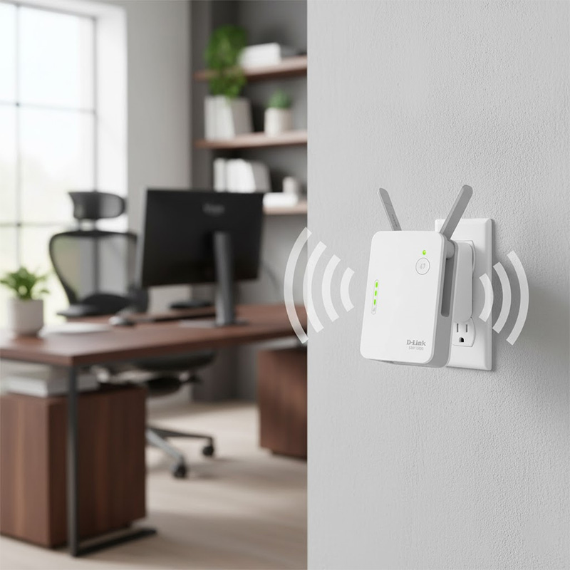 Bộ kích sóng Wifi D-Link DAP-1620 được đặt trong phòng làm việc