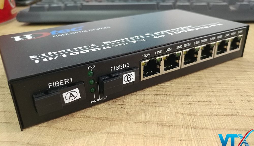 Converter Quang HDTEC 2 SC + 6 RJ45 SM 10/100Mbps