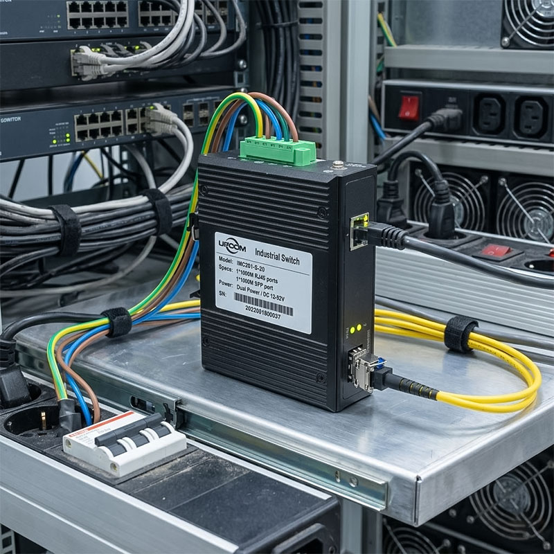 Converter quang công nghiệp 1 cổng Upcom IMC201-S-20 đã được lắp đặt