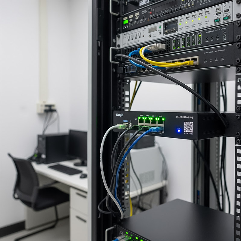 Gateway tích hợp cổng PoE RUIJIE RG-EG2100-P V2 được lăp đặt trong tủ rack