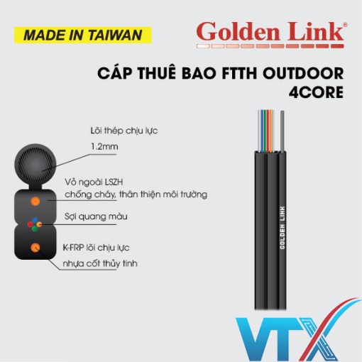 Cáp quang thuê bao Outdoor Golden Link 4 sợi và 2 sợi