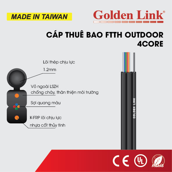 Cáp quang thuê bao Outdoor Golden Link loại 4 sợi và 2 sợi