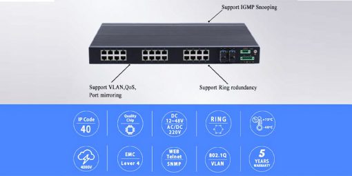 Switch công nghiệp UPCOM 24 cổng 10-100M + 4 cổng SFP Gigabit IES1028-4GS