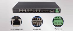 cổng Switch công nghiệp UPCOM 16 cổng mạng 10-100-1000 + 8 cổng Combo Gigabit + 4 cổng SFP Gigabit IES1028G-16G-8GC-4GS