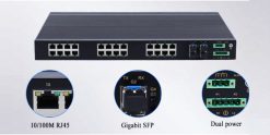 cổng nguồn Switch công nghiệp UPCOM 24 cổng RJ45 10-100M + 4 cổng SFP Gigabit IES1028-4GS