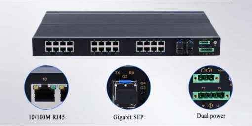 cổng nguồn Switch công nghiệp UPCOM 24 cổng RJ45 10-100M + 4 cổng SFP Gigabit IES1028-4GS