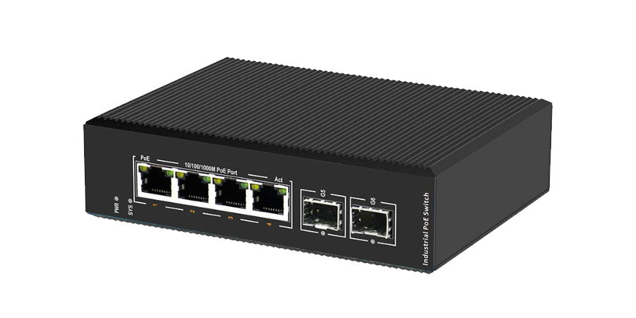 PIES106G-2GS-4P-BT Switch PoE công nghiệp bt-90W UPCOM 4 cổng PoE RJ45 + 2 cổng SFP Gigabit (có quản lý)