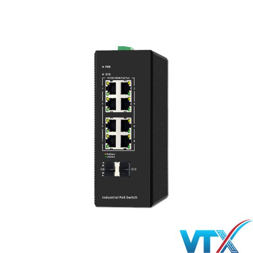 Switch PoE Công Nghiệp UPCOM PIES1010G-2GS-8P 8 cổng PoE Gigabit RJ45 + 2 cổng Combo SFP Gigabit (có quản lý)