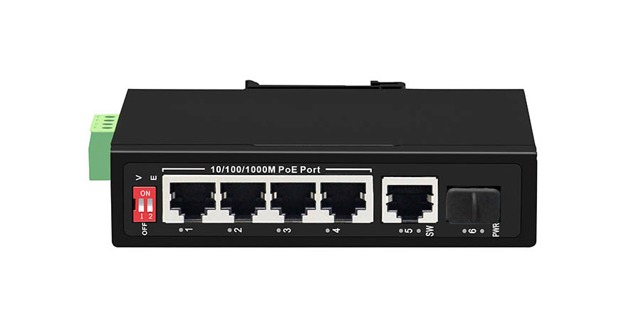 Switch PoE công nghiệp UPCOM 4 cổng PoE Gigabit RJ45 + 1 cổng Uplink Gigabit RJ45 + 1 cổng SFP Gigabit PIES206G-GS-4P