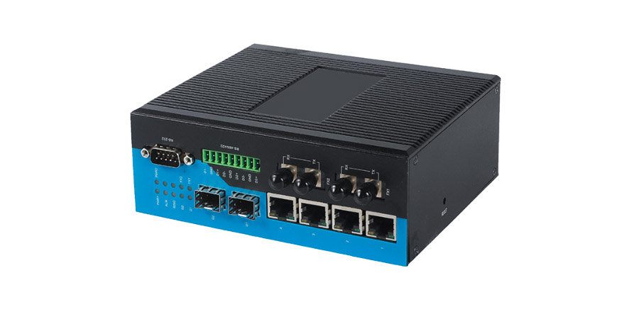 Switch công nghiệp UPCOM IES308-2F-2GS-404 4 cổng 10-100M Base-T(X), 2 cổng 100M FX và 2 cổng Gigabit SFP +1 cổng RS232 + 3 cổng RS485