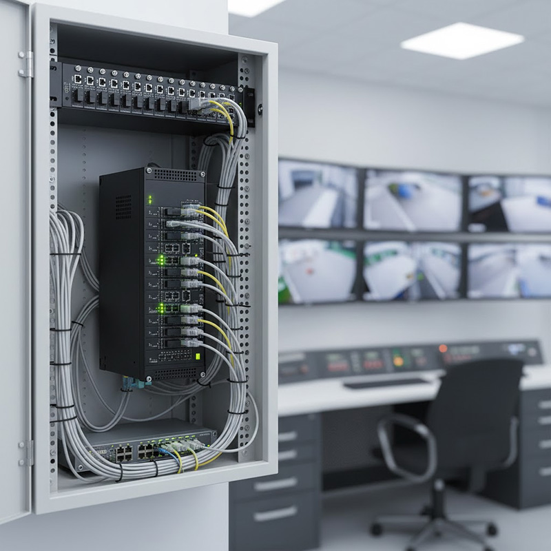 Khung nguồn Converter tập trung UPCOM MW-R16 16 khe cắm gắn giá 2U được lắp đặt trong tủ mạng.. Khung nguồn Converter tập trung UPCOM MW-R16 16 khe cắm gắn giá 2U được lắp đặt trong tủ mạng..