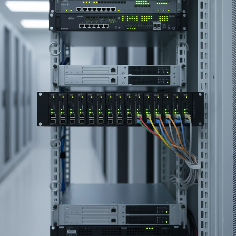 Khung nguồn Converter tập trung UPCOM MW-R16 16 khe cắm gắn giá 2U được lắp đặt trong tủ mạng Khung nguồn Converter tập trung UPCOM MW-R16 16 khe cắm gắn giá 2U được lắp đặt trong tủ mạng