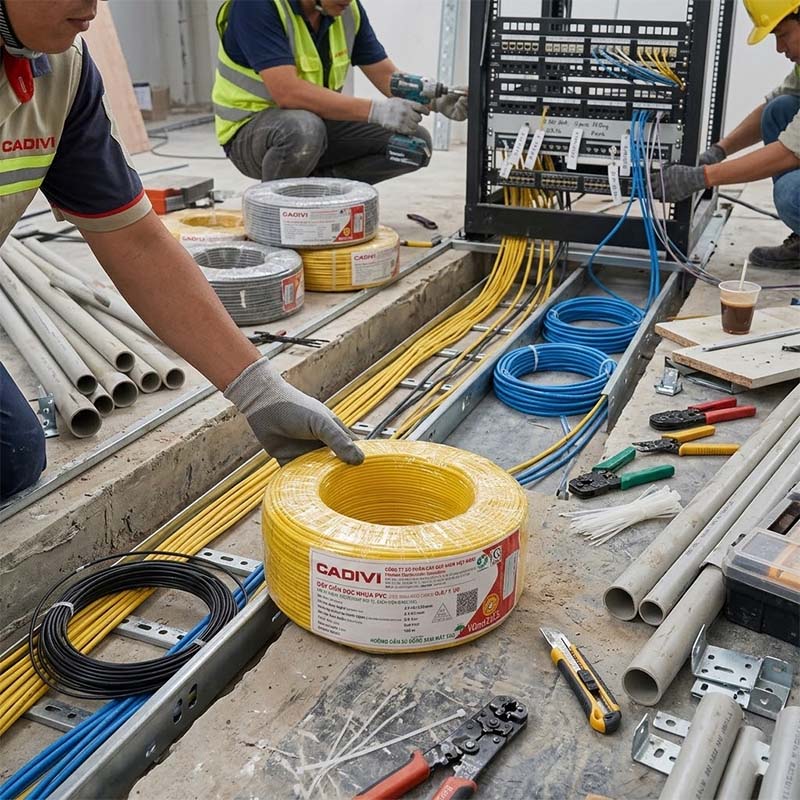 dây điện đơn VCm cadivi đang được thi công dây điện đơn VCm cadivi đang được thi công