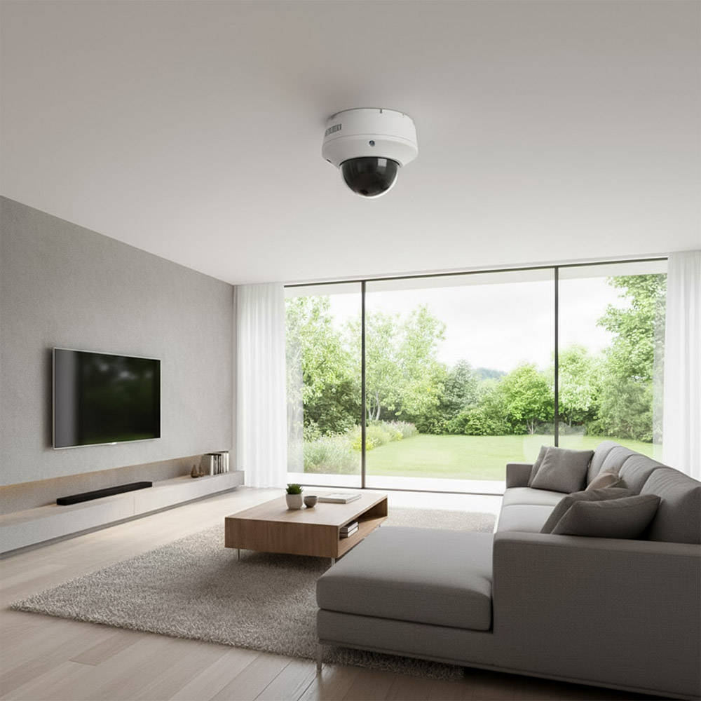 Camera Dome IR 8MP SATATYA CIDR80FL36CWP lắp đặt trong không gian phòng khách