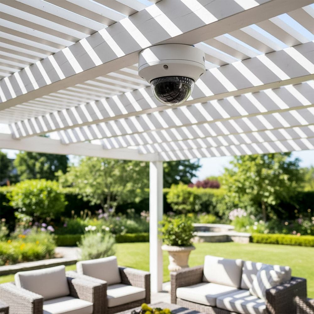 Camera Matrix Dome IR 8MP SATATYA CIDR80ML12CWP được lắp tại sân vườn