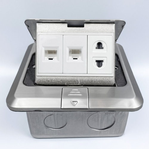 Ổ cắm điện âm sàn 1 ổ 2 chấu và 2 cổng mạng LAN Tenko TK-J02-03 (Màu Bạc) (2)