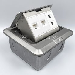 Ổ cắm điện âm sàn 1 ổ 2 chấu và 2 cổng mạng LAN Tenko TK-J02-03 (Màu Bạc) (4)