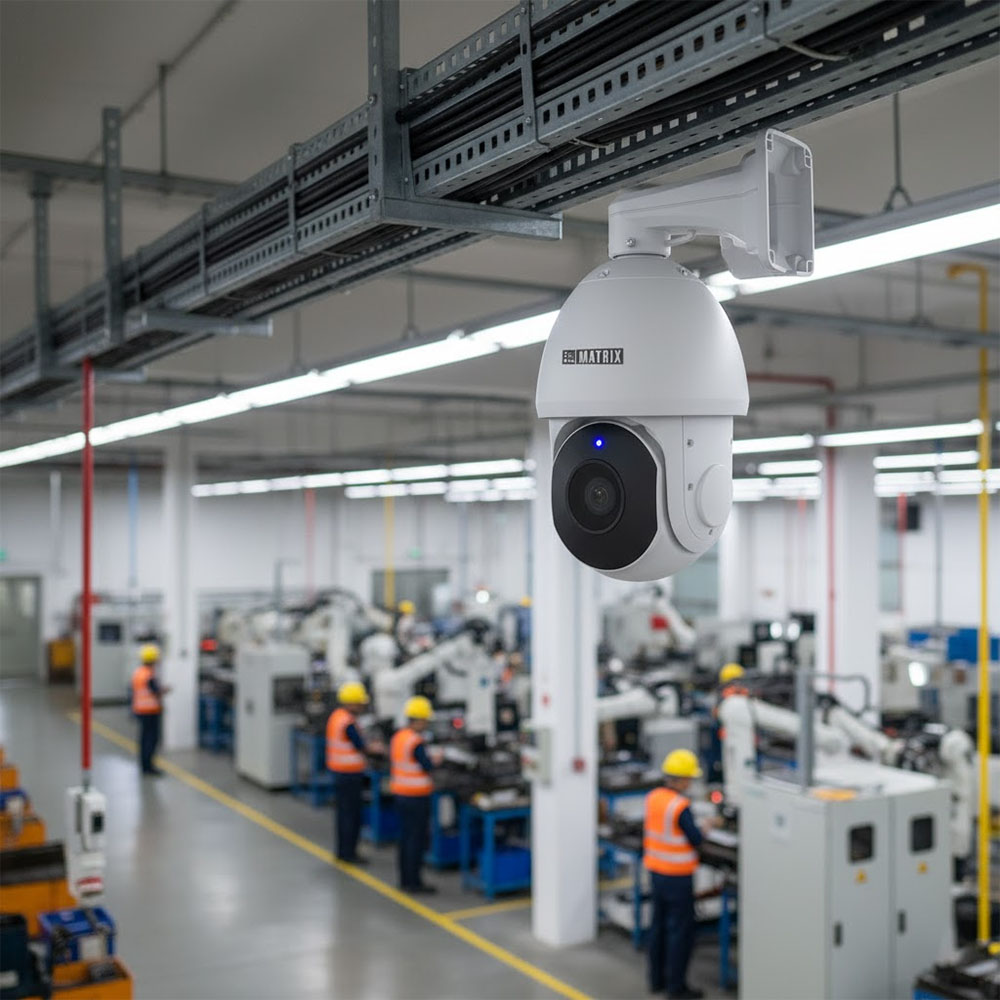 Ứng dụng PTZ Dome IR Matrix 5MP SATATYA PZCR50ML42CWP được lắp đặt trong nhà xưởng