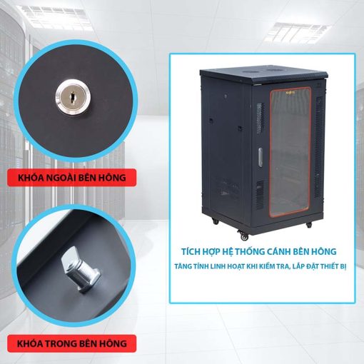 Ảnh chụp chi tiết khóa hông tủ rack 20U