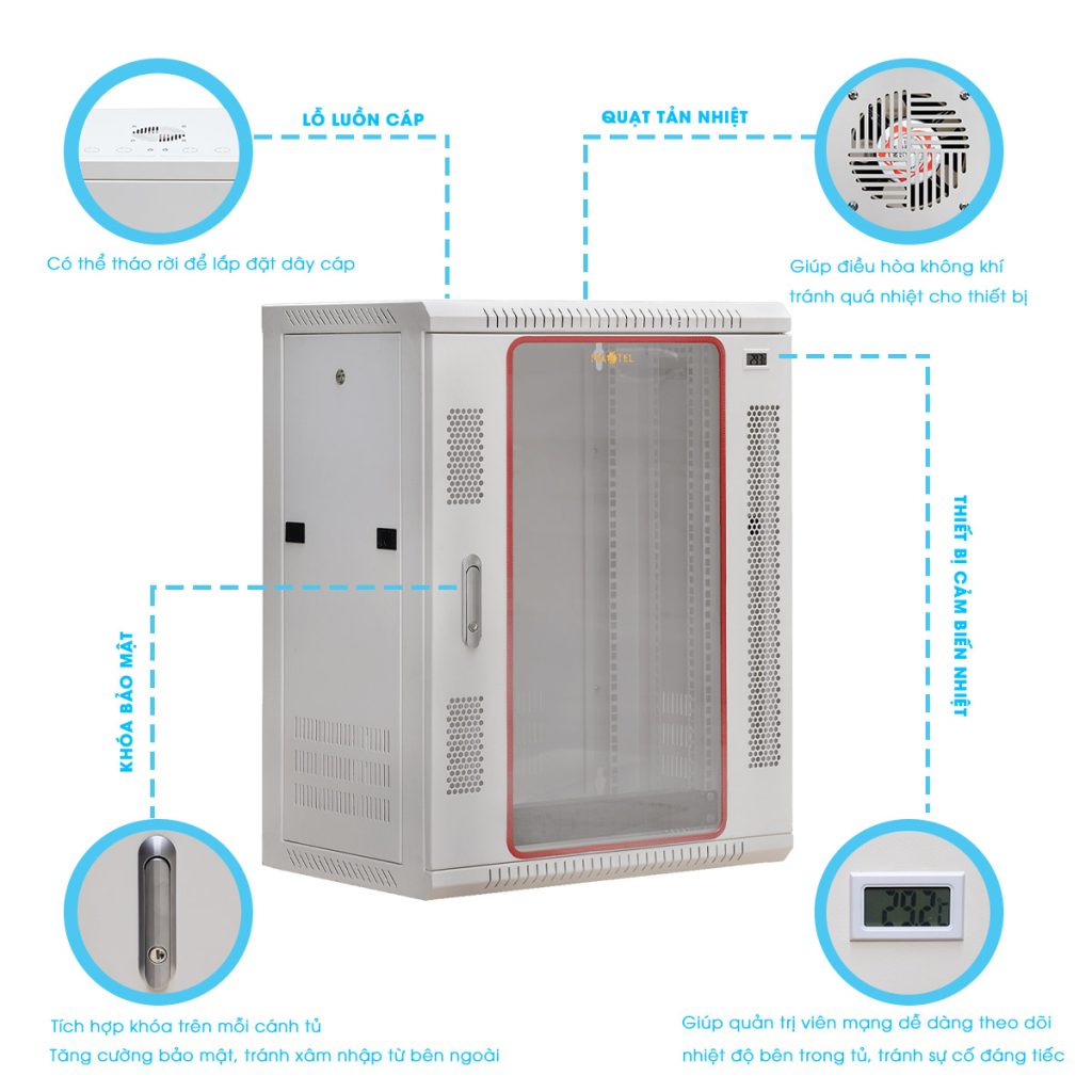Tủ rack 15U Maxtel được trang bị cảm biến nhiệt độ