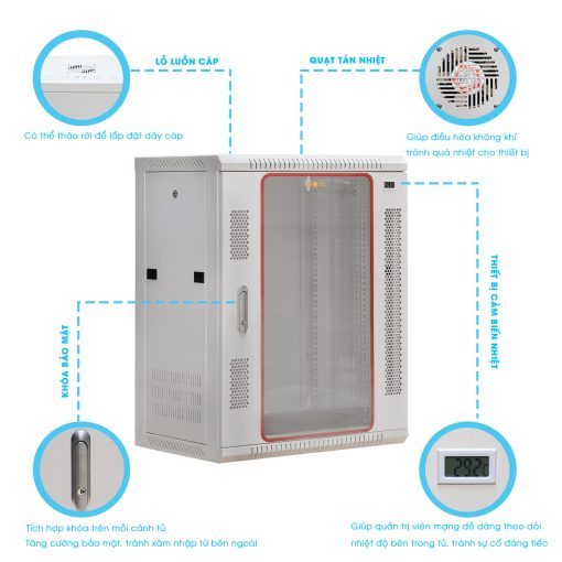 Tủ rack 15U Maxtel được trang bị cảm biến nhiệt độ