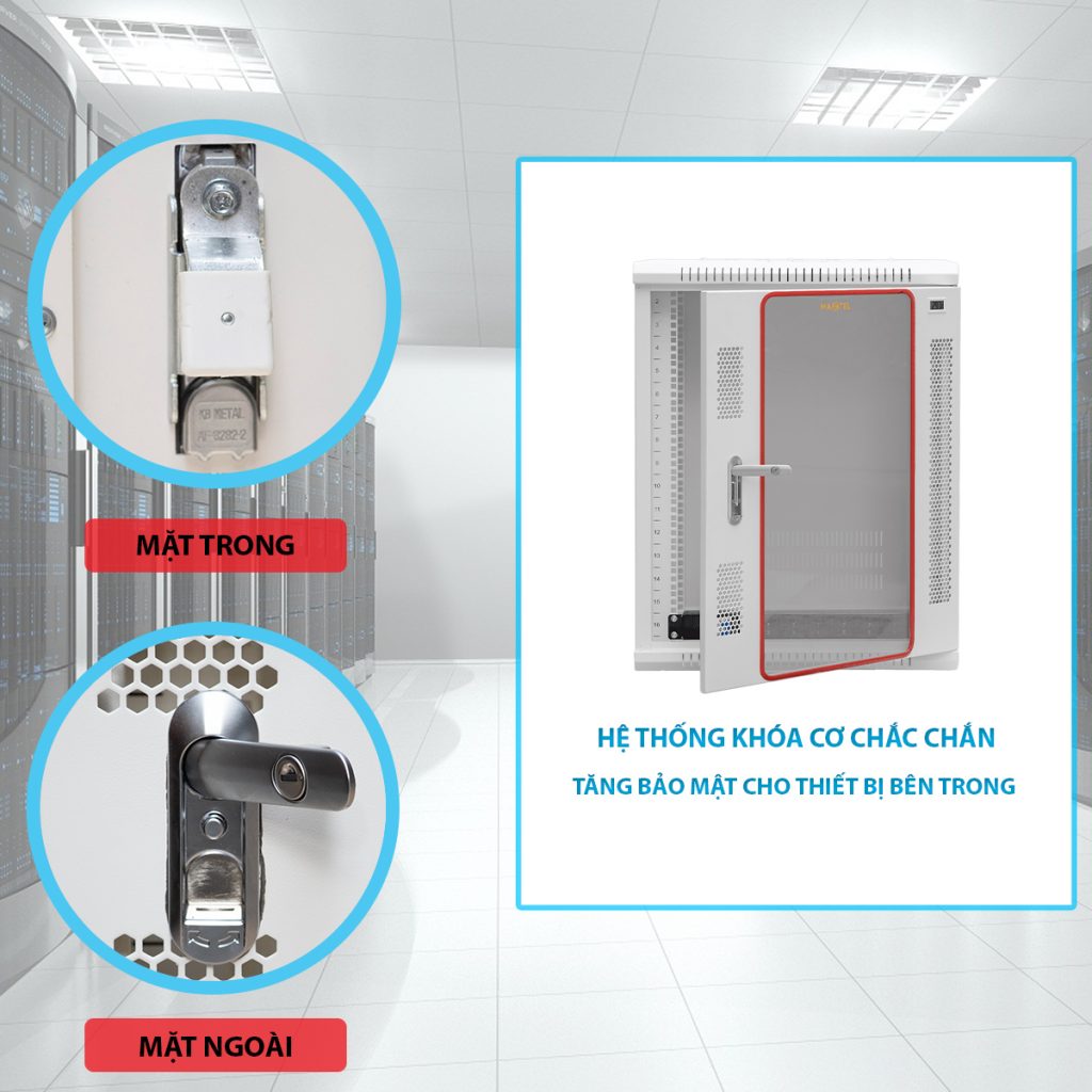 Khóa cửa trước tủ rack 15U treo tường Maxtel