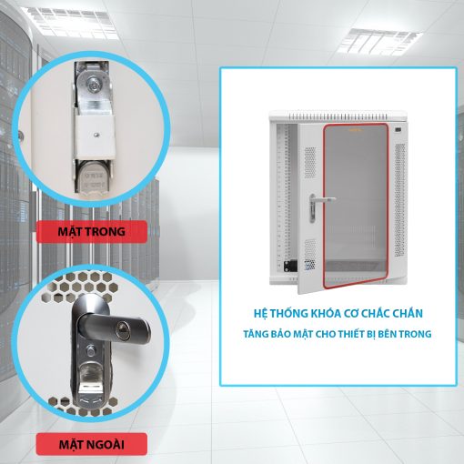 Khóa cửa trước tủ rack 15U treo tường Maxtel