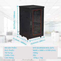 Kích thước chi tiết của tủ rack 20U800 maxtel