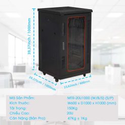 Kích thước chi tiết của tủ rack 20UD1000 maxtel