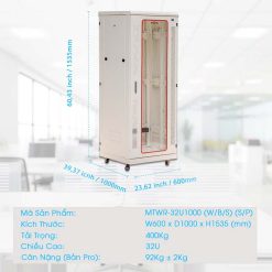Kích thước chi tiết tủ rack 32U D1000